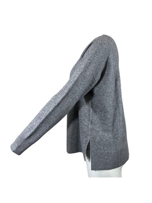 WOMEN'S V-NECK SWEATER ASYMMETRICAL CUT WITH SIDE SLITS GREY ESSENTIEL STUDIO | LMD040GRIGIO